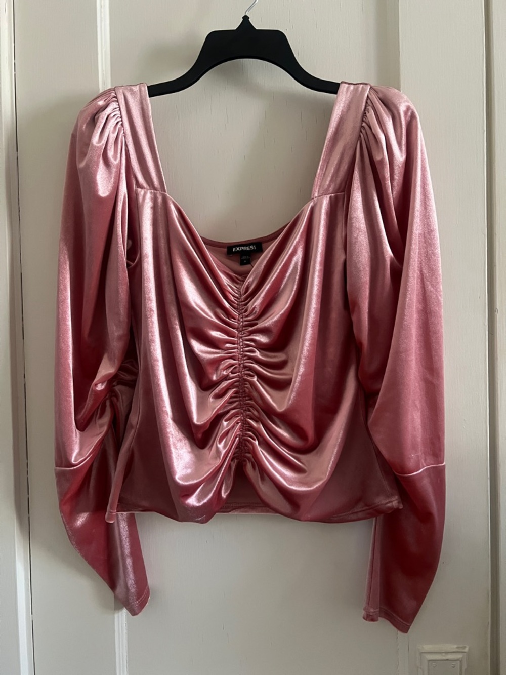 Velvet Rose Ruched Square-Neck Blouse